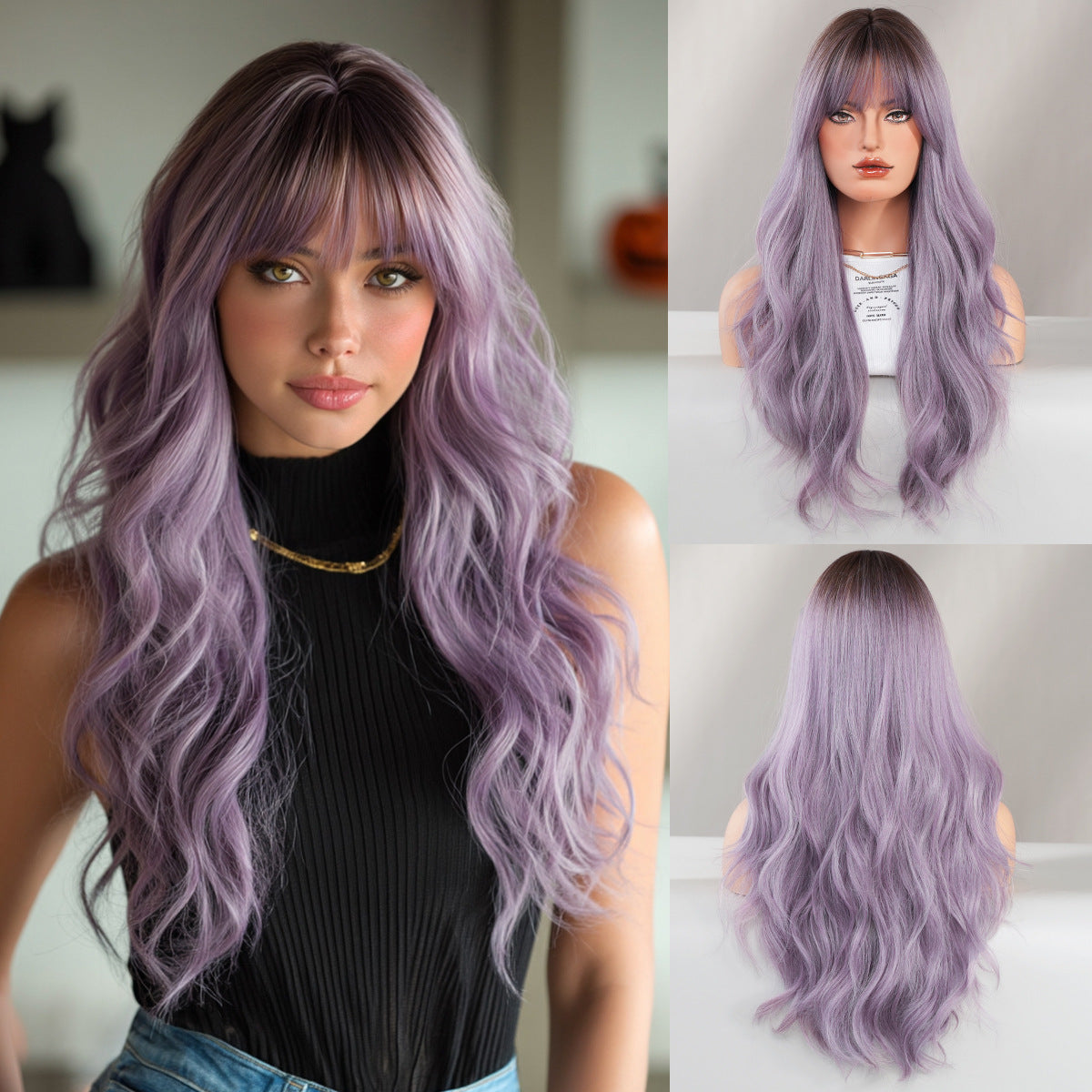 Optional Curly Hair Female Straight Bangs Big Wave Chemical Wig Long Curls
