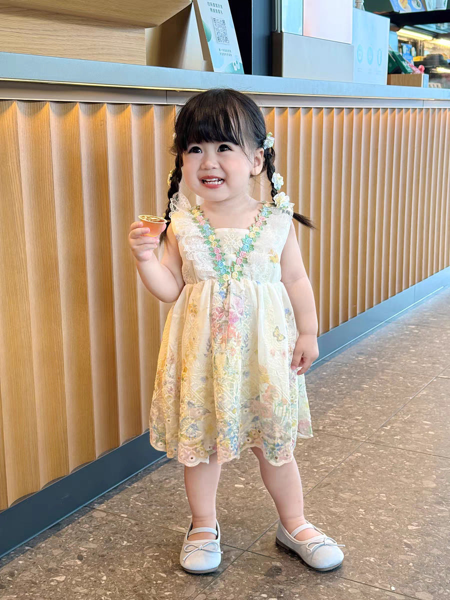 Western Style Sweet French Floral Lace Children's Dress