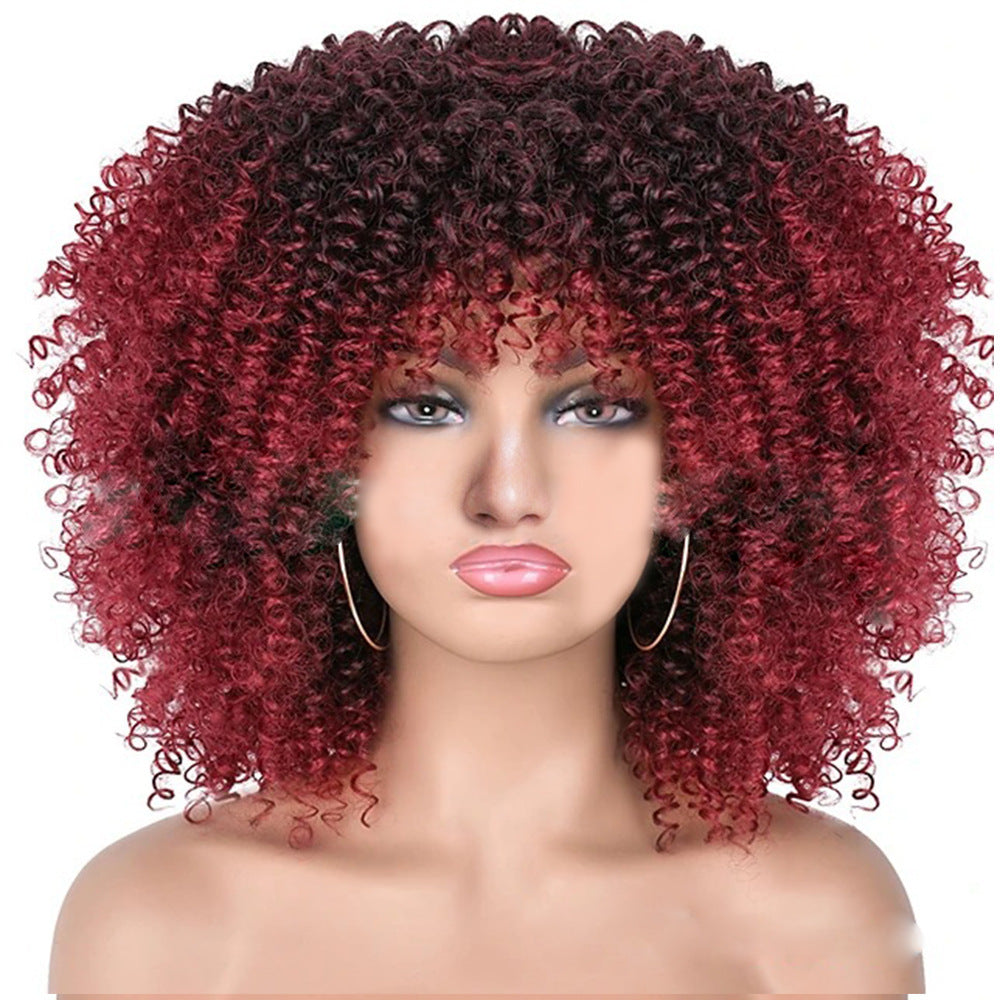 African Small Roll Rose Net Explosion Head Wig Short Curly Hair
