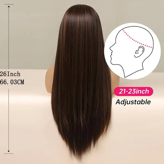 Band Inch Fashion Brown Gold Mixed Color Fiber Long Straight Wig