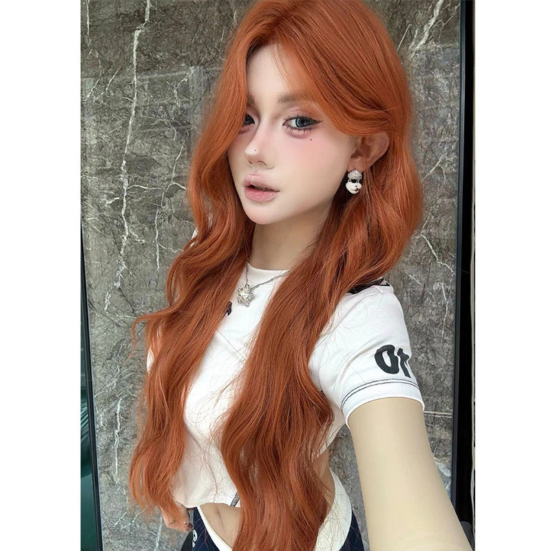Coney Oil Painting Princess Net Sense Orange Brown Medium Large Wig Long Curls