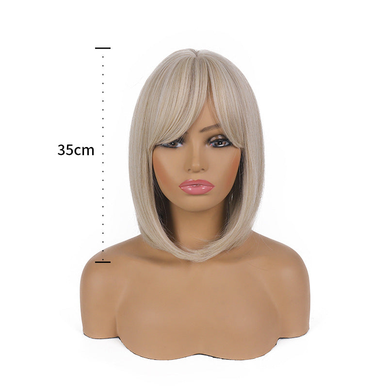 Head Cover Chemical Fiber Mixed Golden Fashion Straight Wig Short Curly Hair