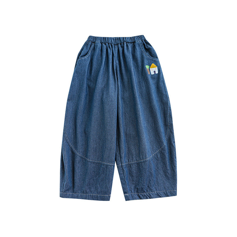 Lapel Lightweight Short-sleeved T-shirt Loose Jeans Pastoral Children's Shirt