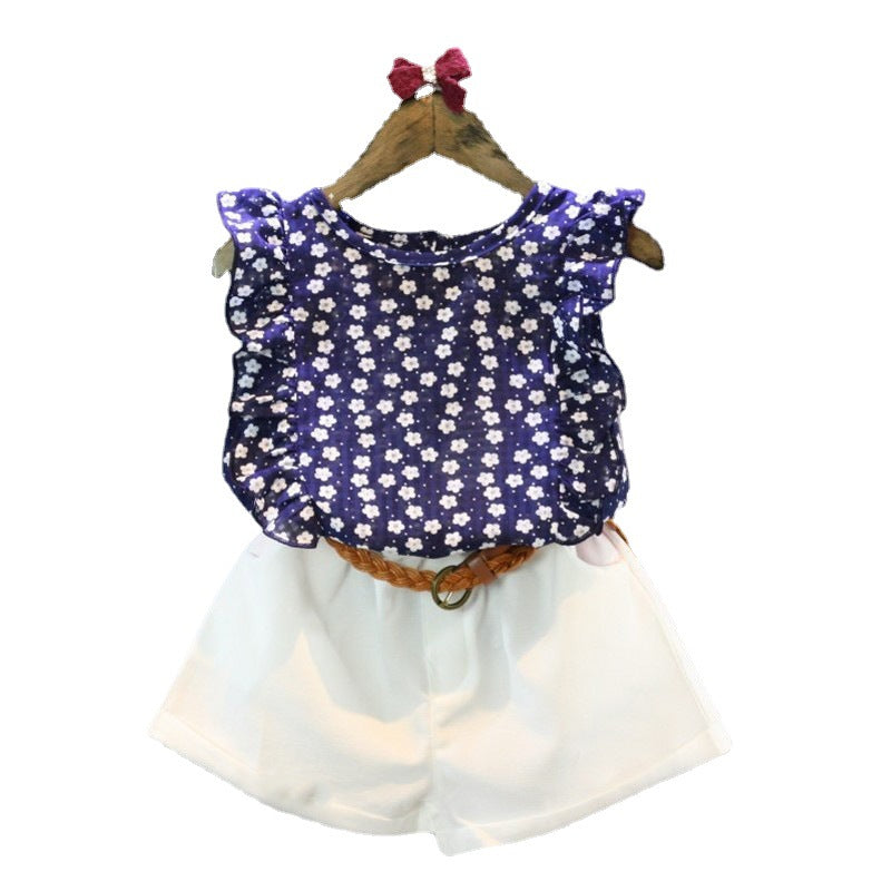 Children's Summer Korean Leaf Short-sleeved Shirt Trendy Shorts Two-piece Children's Suit