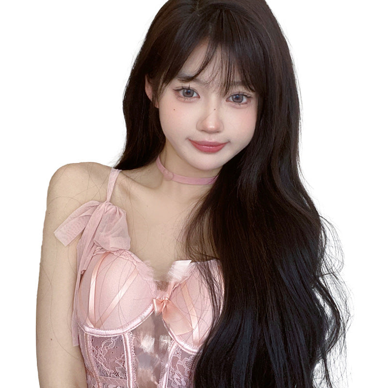 Female Curly Hair Breathable Natural Round Face Cute Air Bangs Wig Long Curls