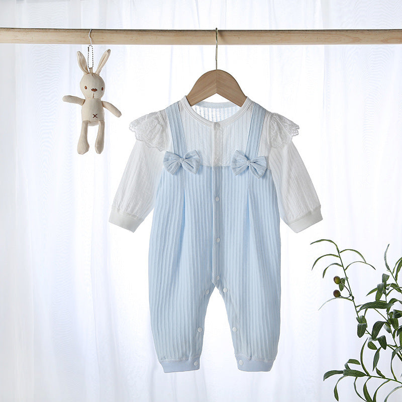 Double Bow Strap Clothes Long Cotton Sleeve Jumpsuit, Climbing Suit