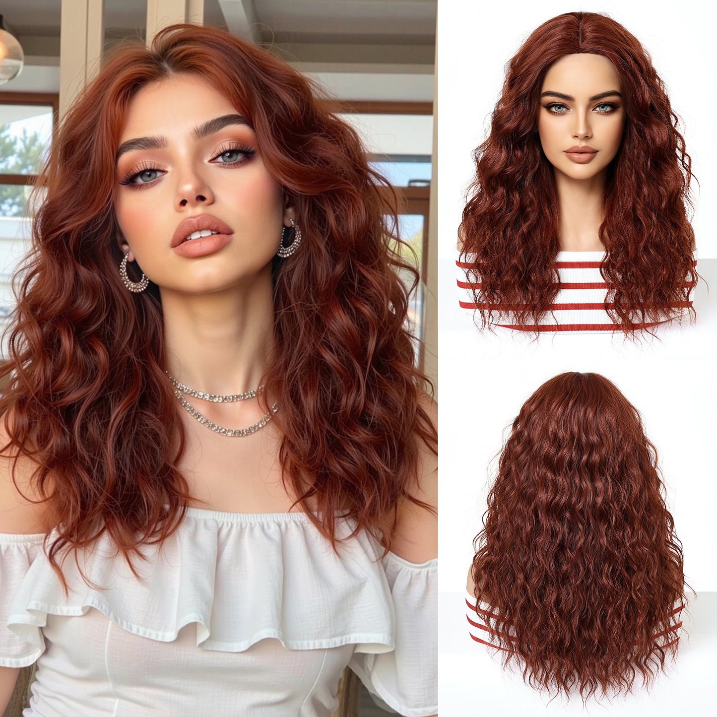 Women's White Gold Color Air Bangs Small Wig Long Curls