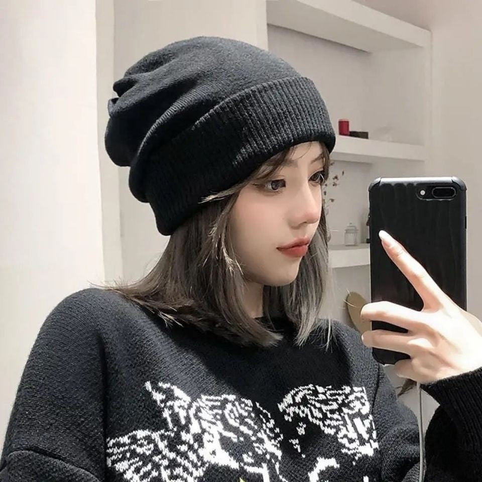 Women's Hat One-piece Shoulder Fashionable Knitted Pile Heap Cap Wig Short Straight Hair