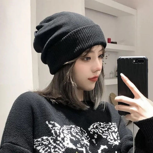 Women's Hat One-piece Shoulder Fashionable Knitted Pile Heap Cap Wig Short Straight Hair