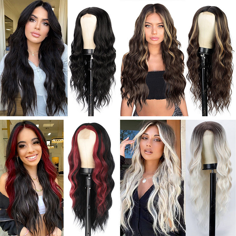 Gradient White Gold Female Middle Curly Synthetic Wig Long Curls