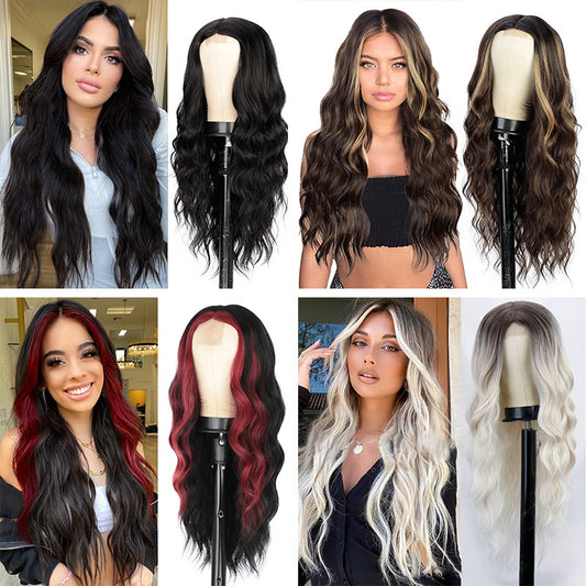 Gradient White Gold Female Middle Curly Synthetic Wig Long Curls