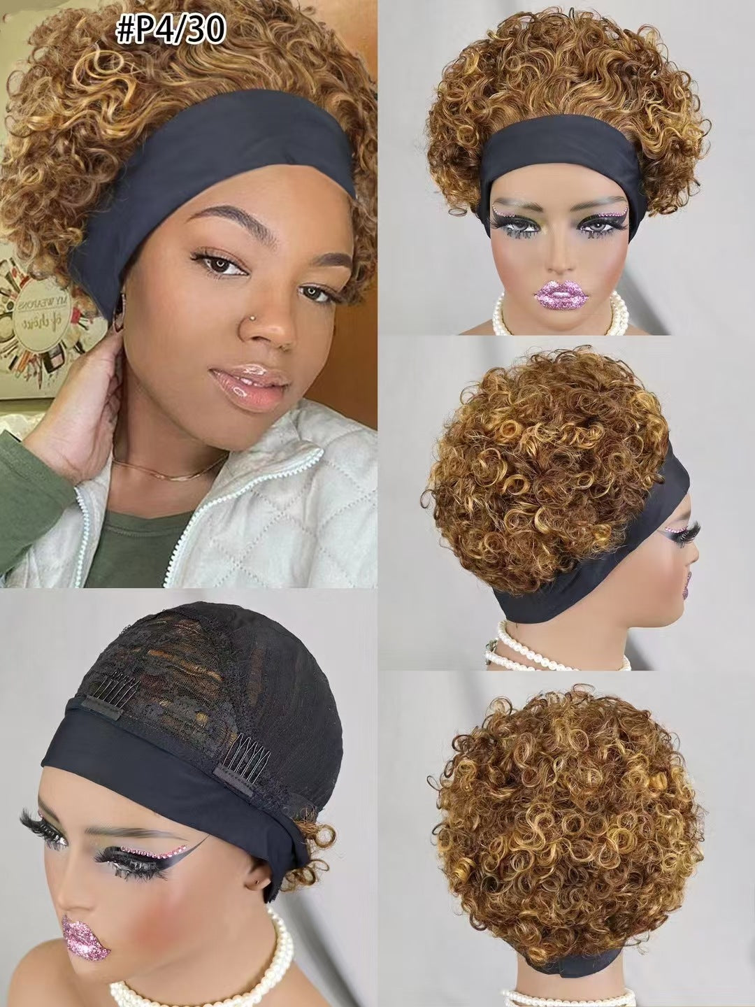 Classy Cool Human Headband Short Curl Real Hair Wig