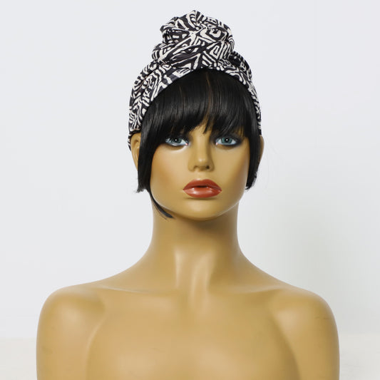 Headscarf Sideburns Bangs Integrated Hat Drawstring Wig Long Curls
