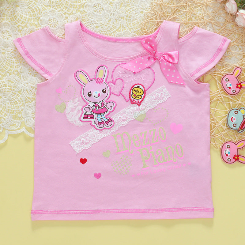 Children's Pianist Cute Short Sleeve Sweetheart Bow For Bunny Daughter Children's T-shirt