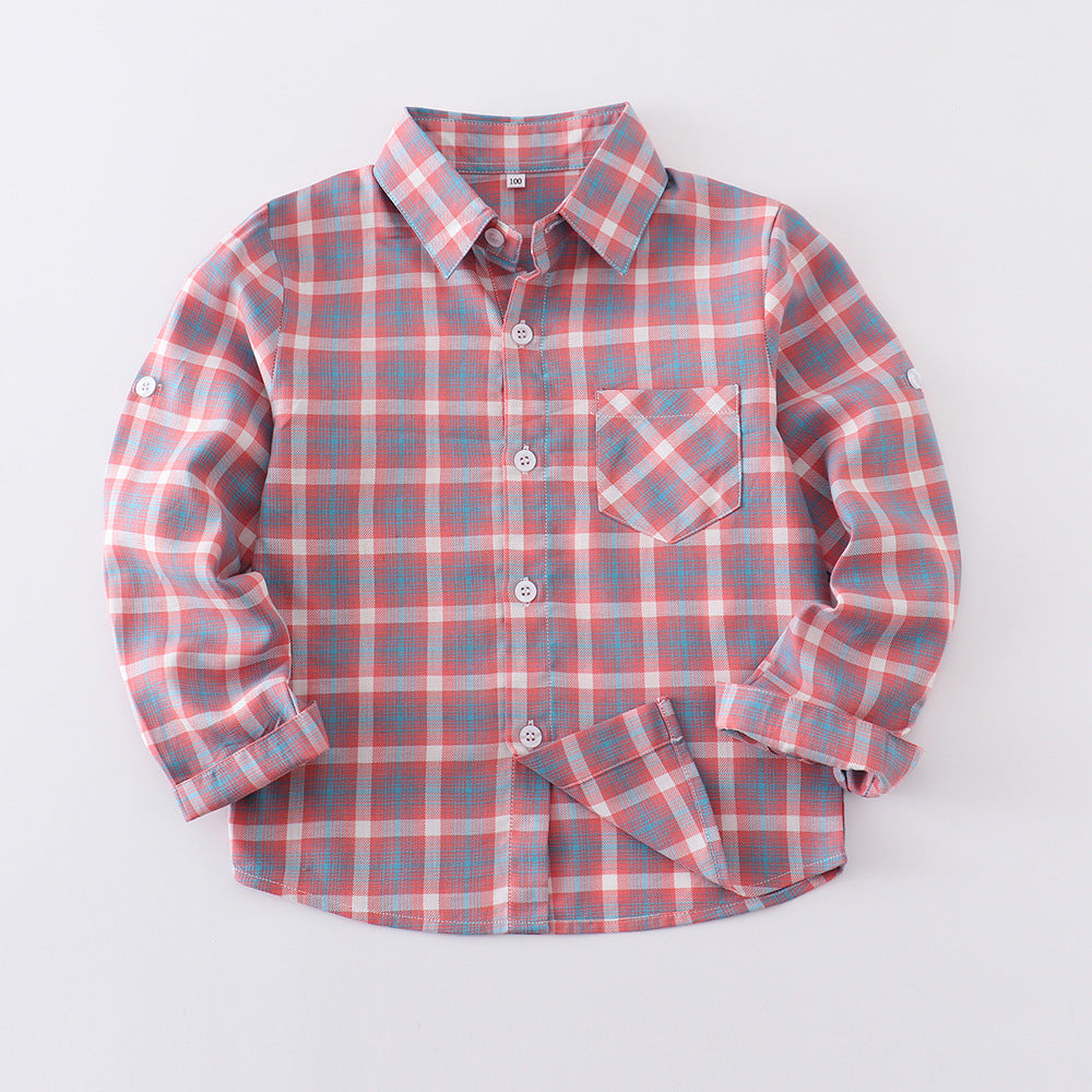 Children's Long-sleeved Plaid Korean Casual Cotton Trendy Western Children's Shirt