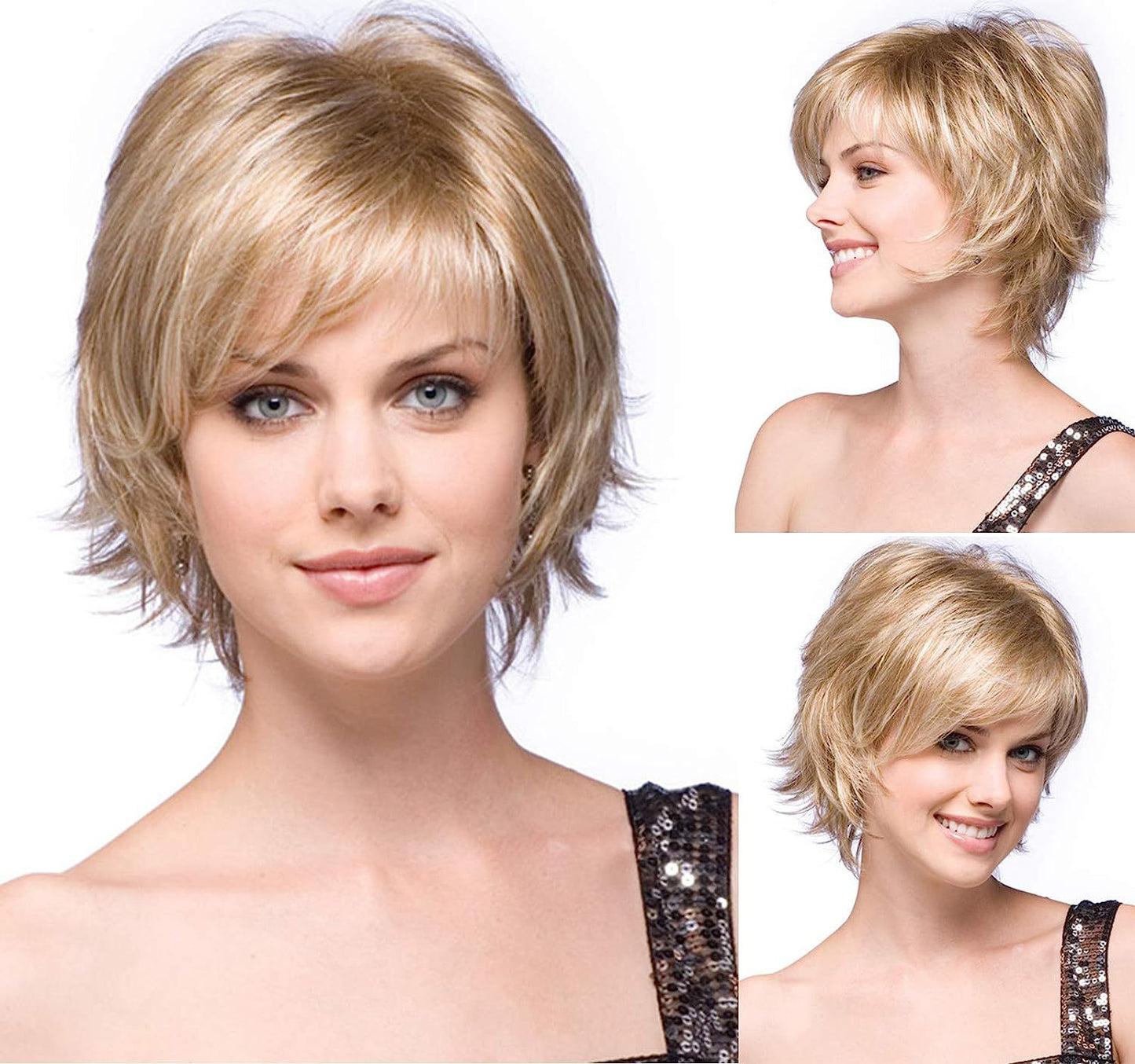Women's Golden Split Side Bangs Elegant Fashion Wig Short Curly Hair