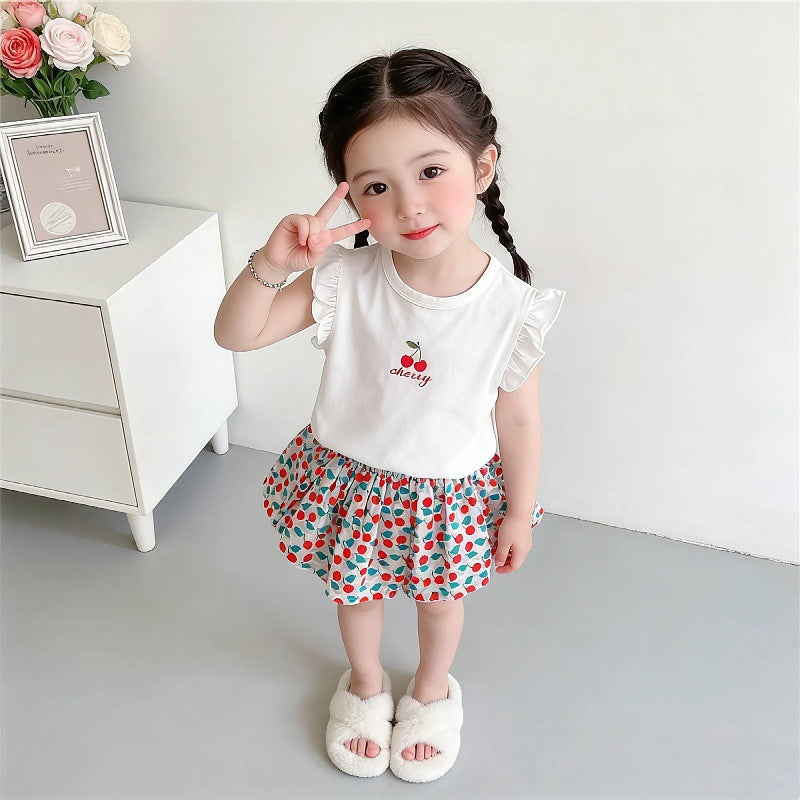 Western Style Cute Short Sleeve T-shirt Children's Suit