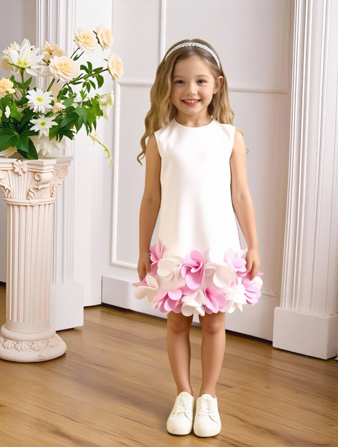 Solid Color Princess Summer Three-dimensional Flower Costume For Children's Dress
