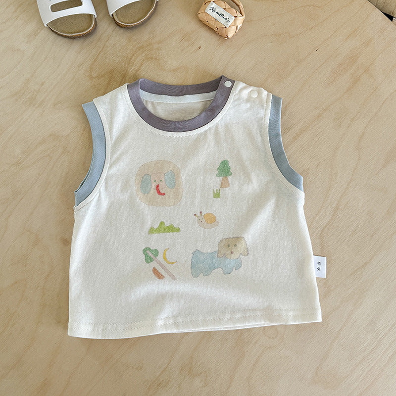 Vest Versatile Shorts Cartoon Printed Sleeveless Children's T-shirt