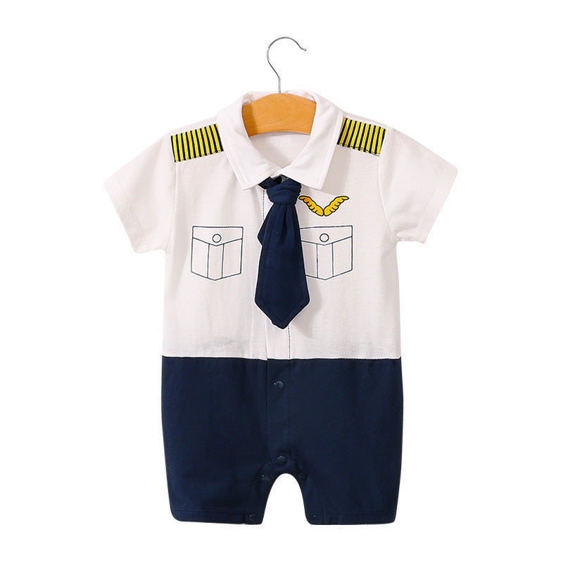 Children's Class Clothes Born One Year Old Gentleman Short Sleeve Rompers Jumpsuit, Climbing Suit