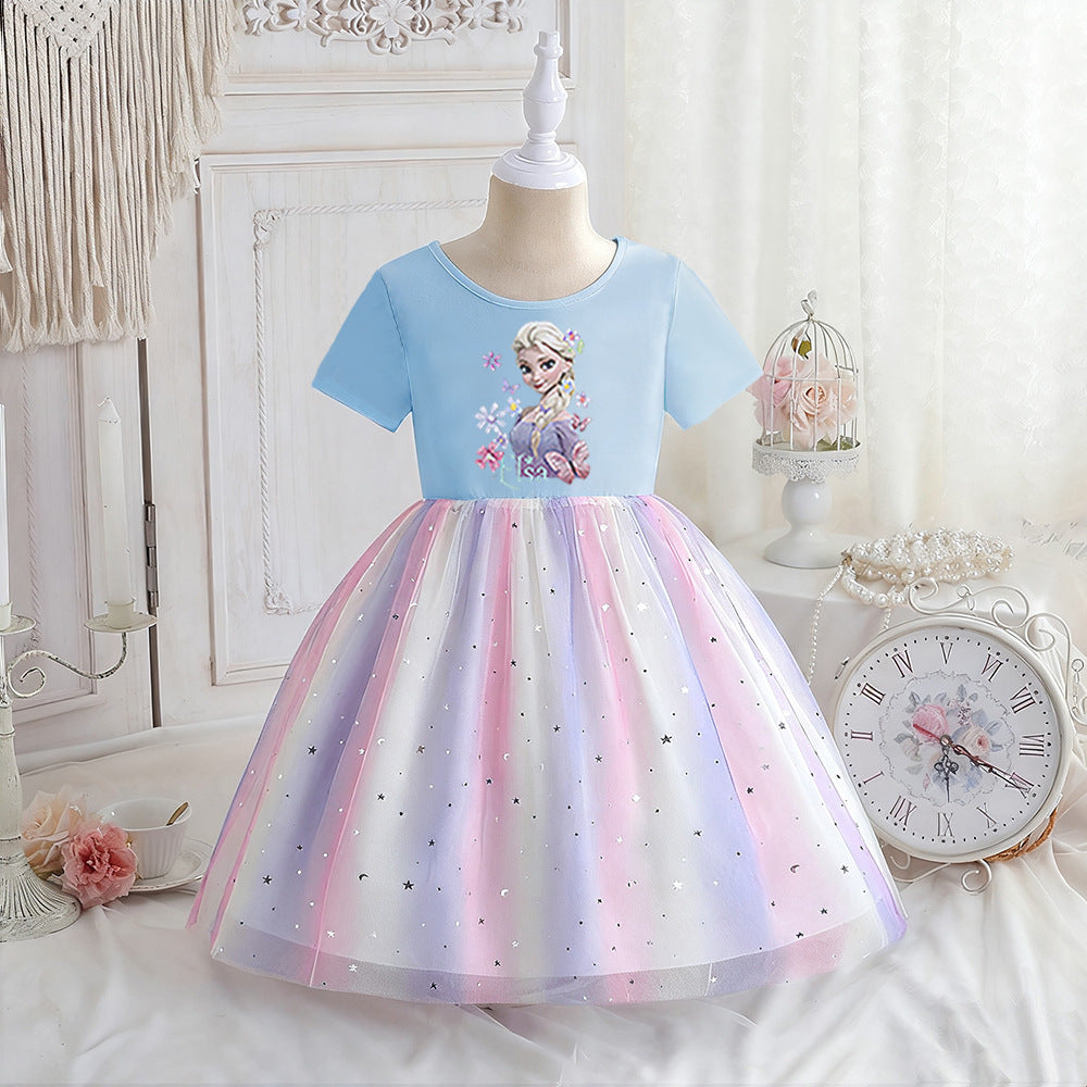 Children's Summer Short Sleeve Clothing Gauze Princess Skirt Frozen Children's Dress