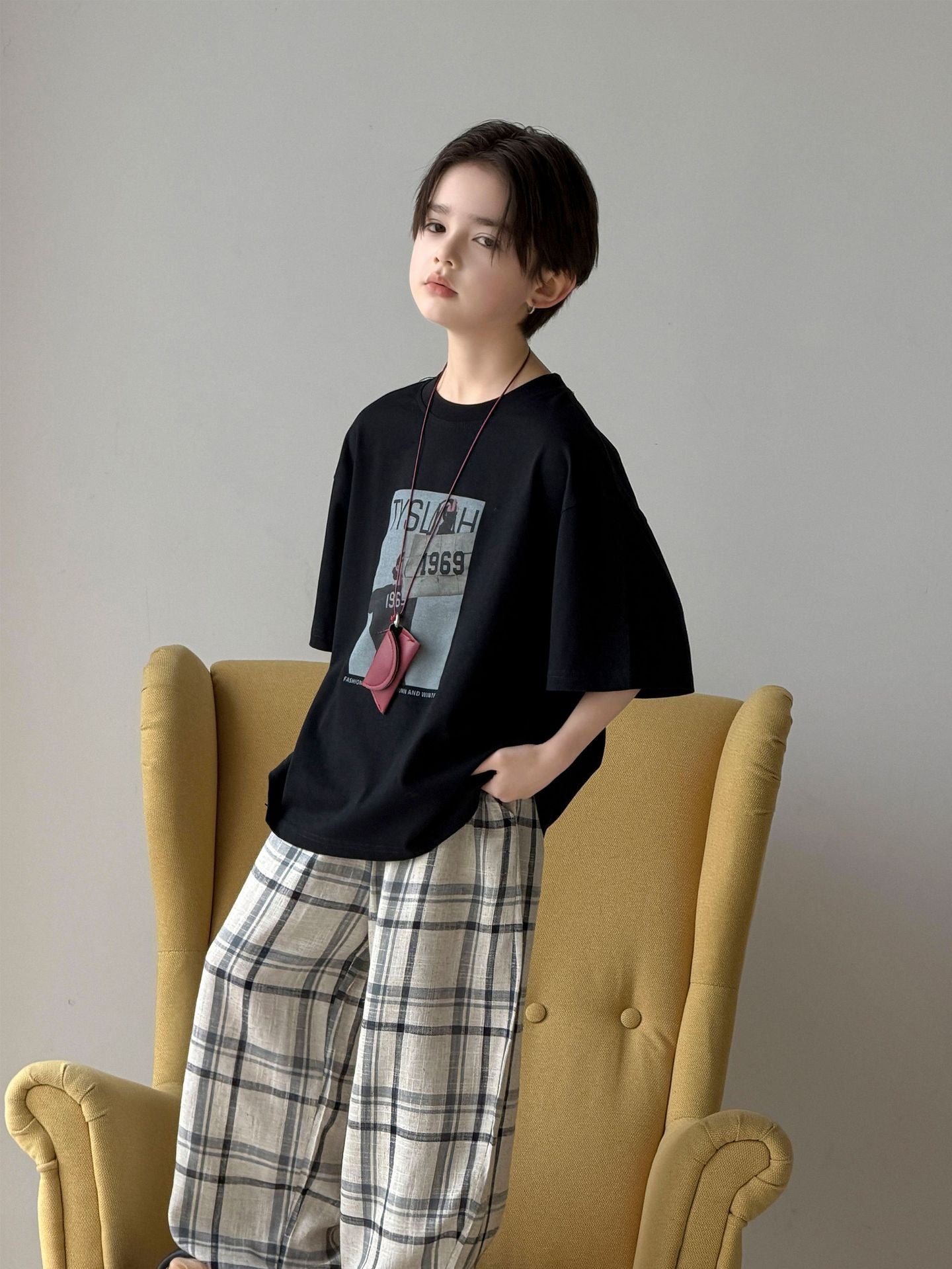 Children's Summer Cotton Linen Plaid Trousers Lightweight Loose Children's Pants