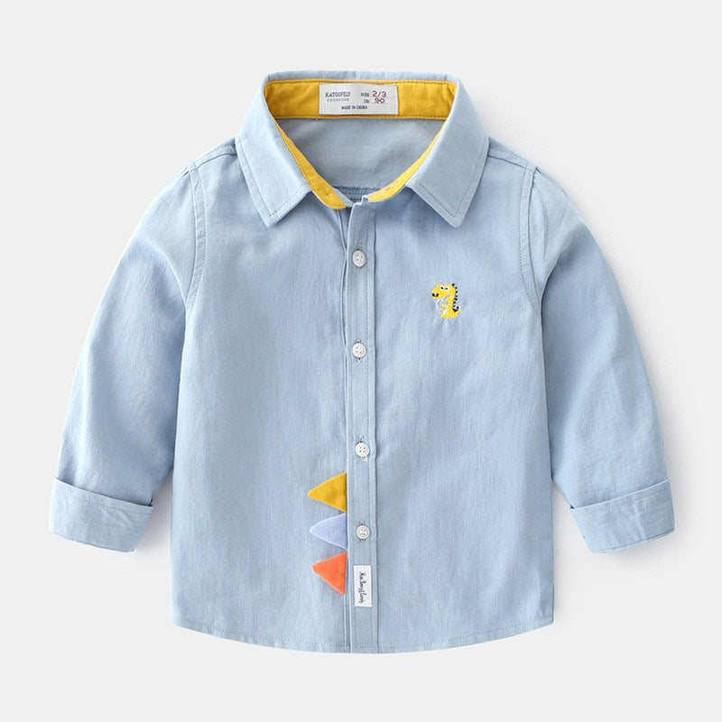 Children's Sleeve Autumn Wear Pure Cotton Boy Pu Handsome Children's Shirt