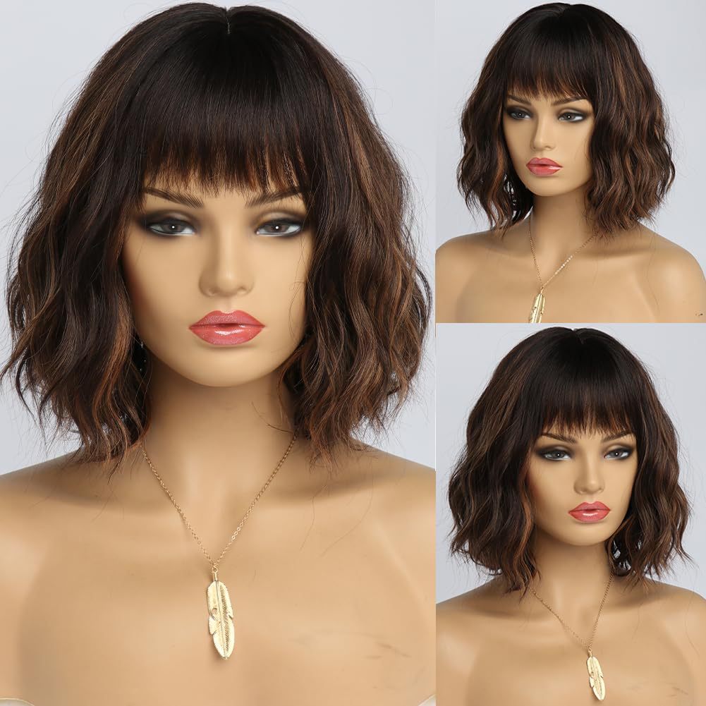 Women's Bangs Mixed Color Water Ripple Fiber Wig Short Curly Hair