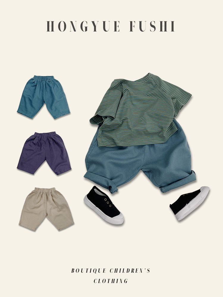Children's Linen Middle Cropped Summer Korean Style Boys Baggy High Children's Pants