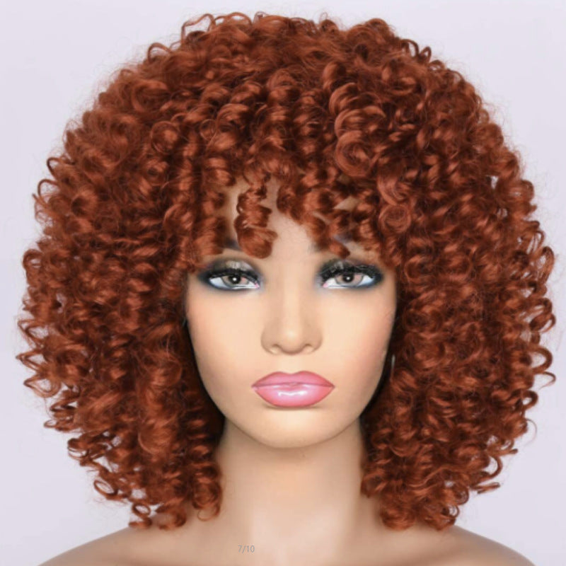 Women's African With Bangs Small Fluffy Synthetic Wig Short Curly Hair
