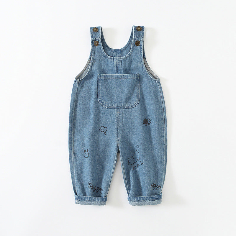 Children's Clothing Spring Suspender Korean Style Boys Cartoon Printed Cute Children's Pants