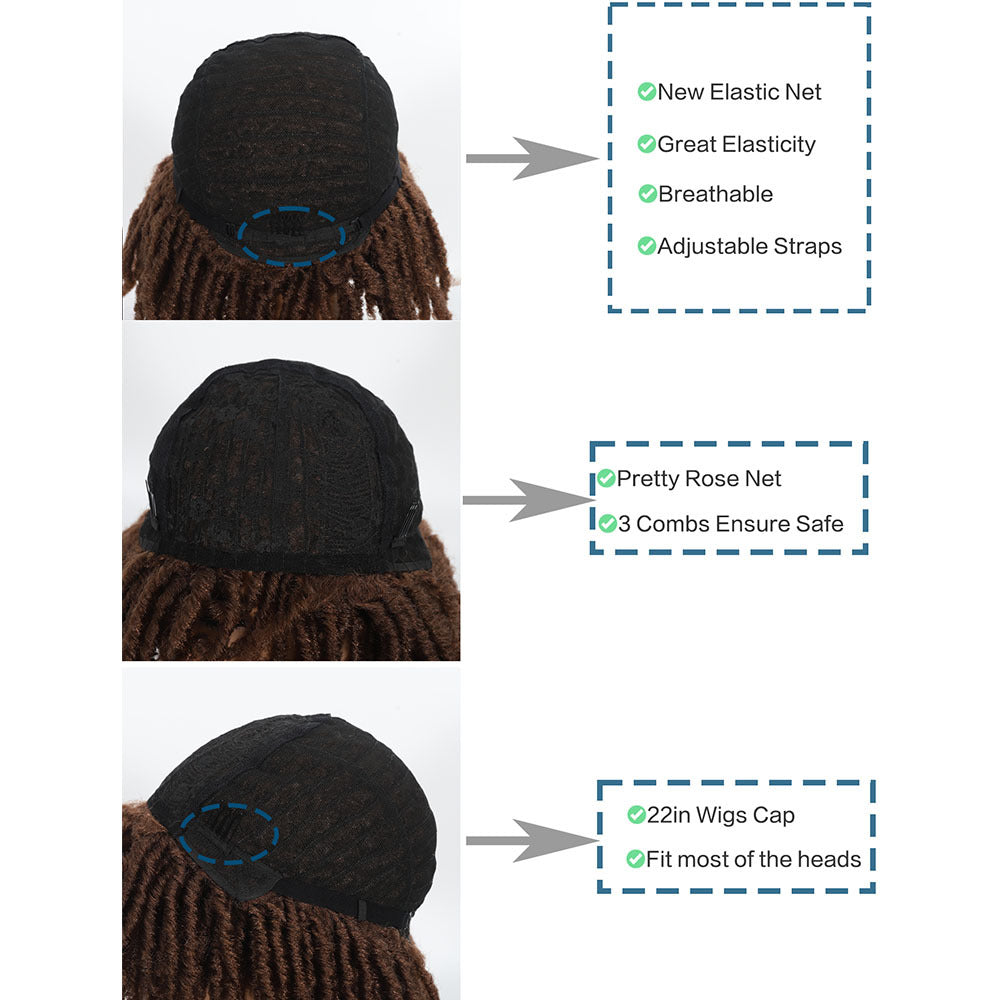 Women's African Dreadlocks Tube Qu Hollow Curler Caterpillar Wig Short Curly Hair