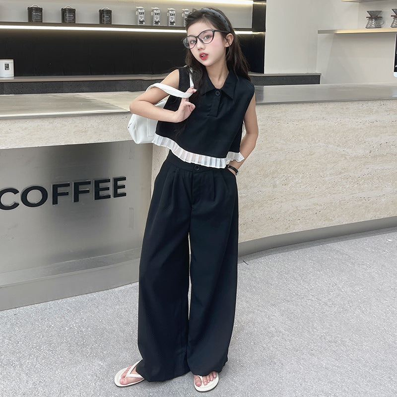 Children's Fried Street Vest Pants Big Wooden Ear Shirt Children's Suit