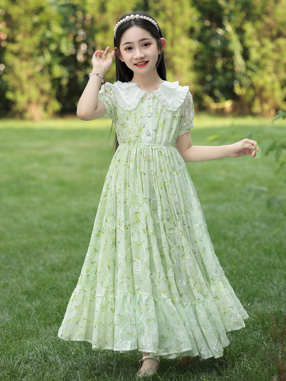 Children's Summer Princess Western Style Medium Big Floral Children's Dress