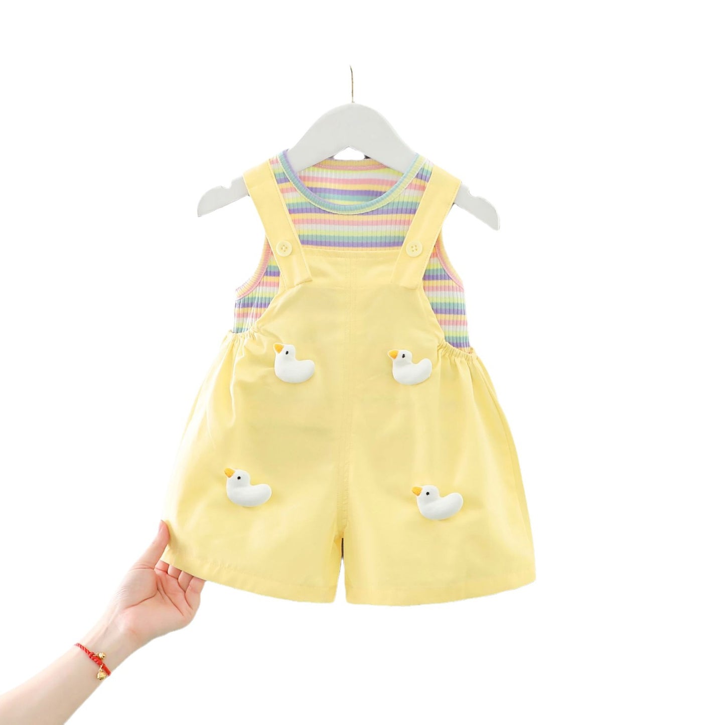Children's Clothing Summer Clothes Color Stripes Cartoon Suspender Children's Suit