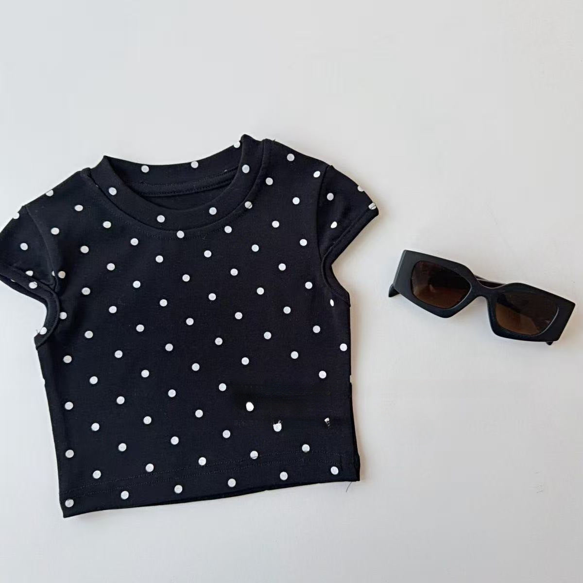 Dot Printed Short Sleeve Slim Round Neck Bottoming Shirt Top Children's T-shirt