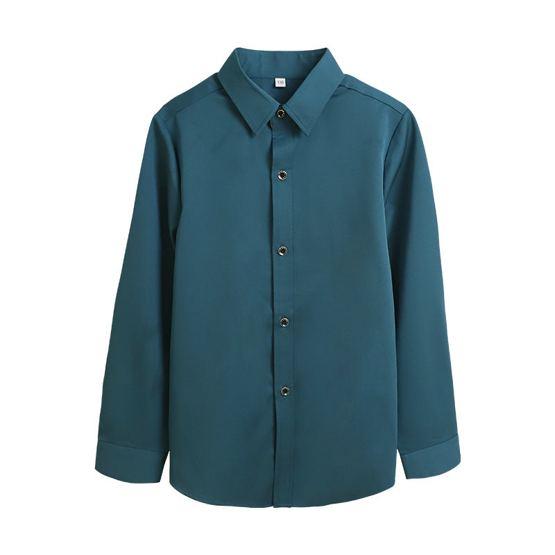 Children's Korean Style Striped Bottoming Thickened Solid Color Long Children's Shirt