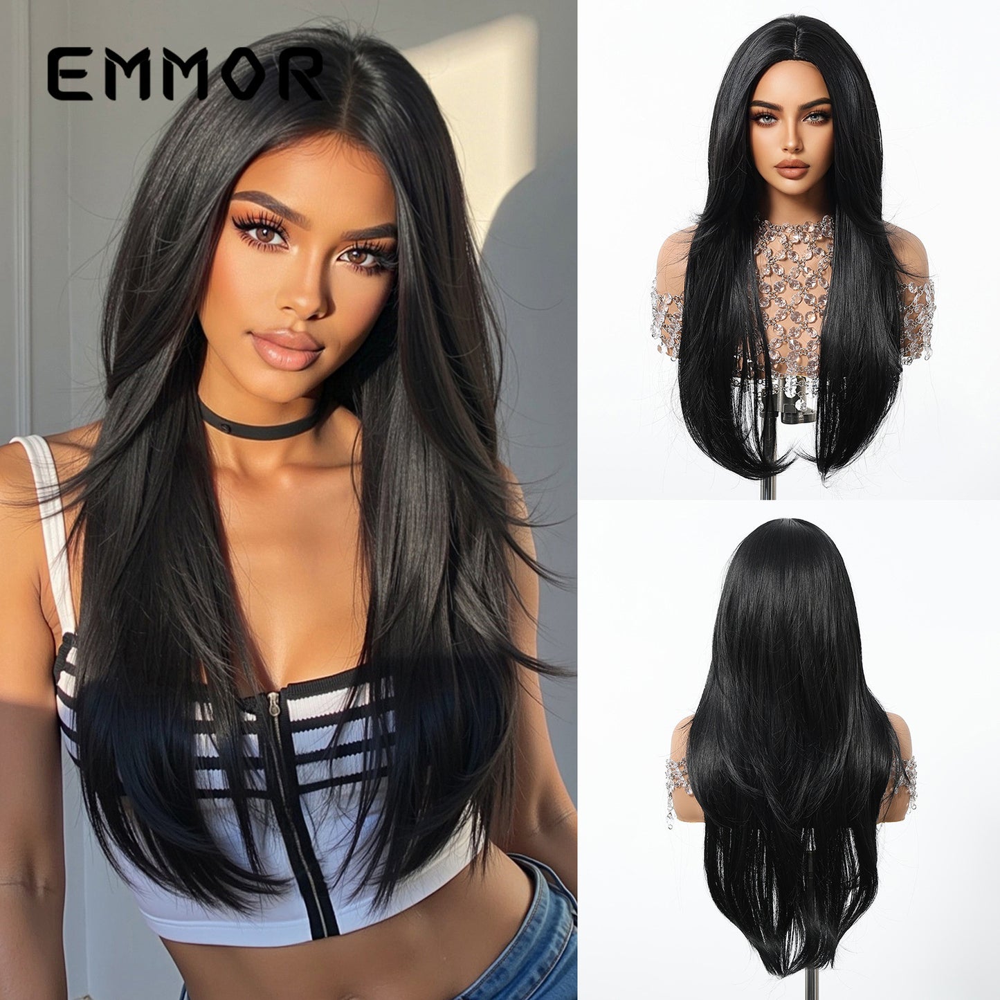 Women's Hair Mid-length Black High-level Temperament Face Trimming Long Straight Wig