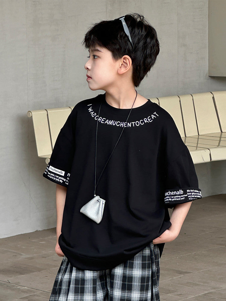 Men's & Children's Loose Short-sleeved Top Summer Middle Big Korean Children's T-shirt