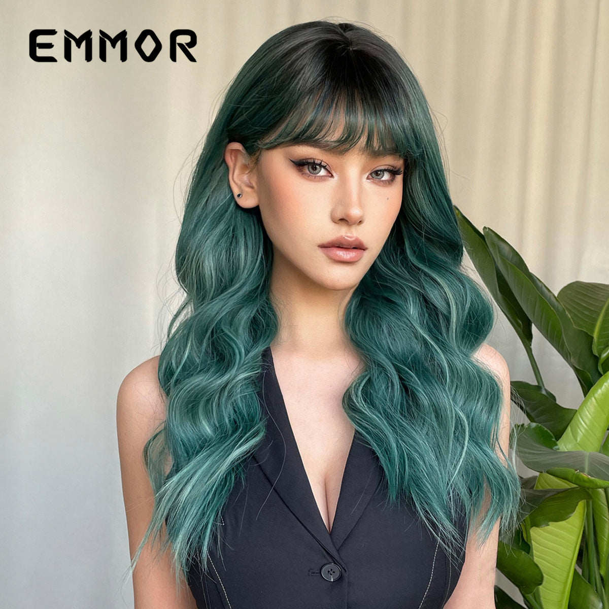 Women's Air Bangs Big Wave Curly Hair Gradient Wig Long Curls