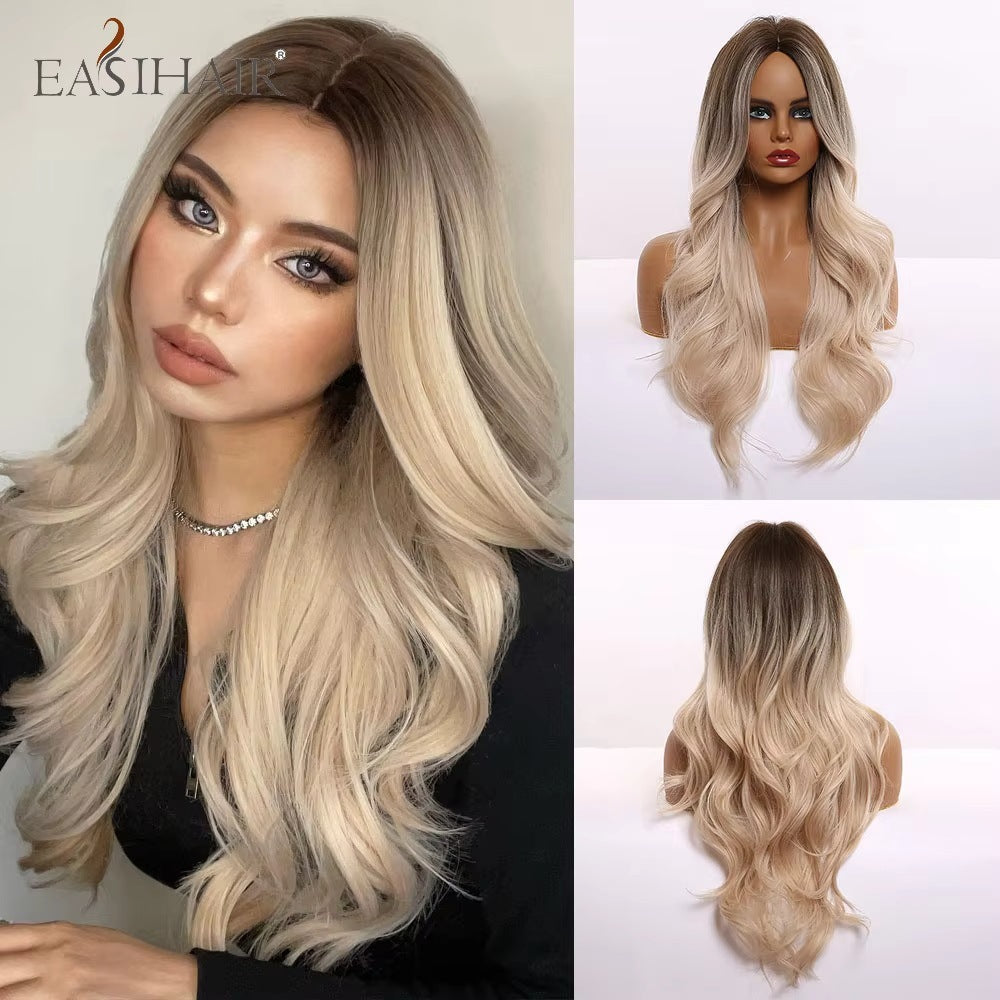Women's Long Mid-length Big Wave Curly Without Bangs Temperament Face Real Hair Wig