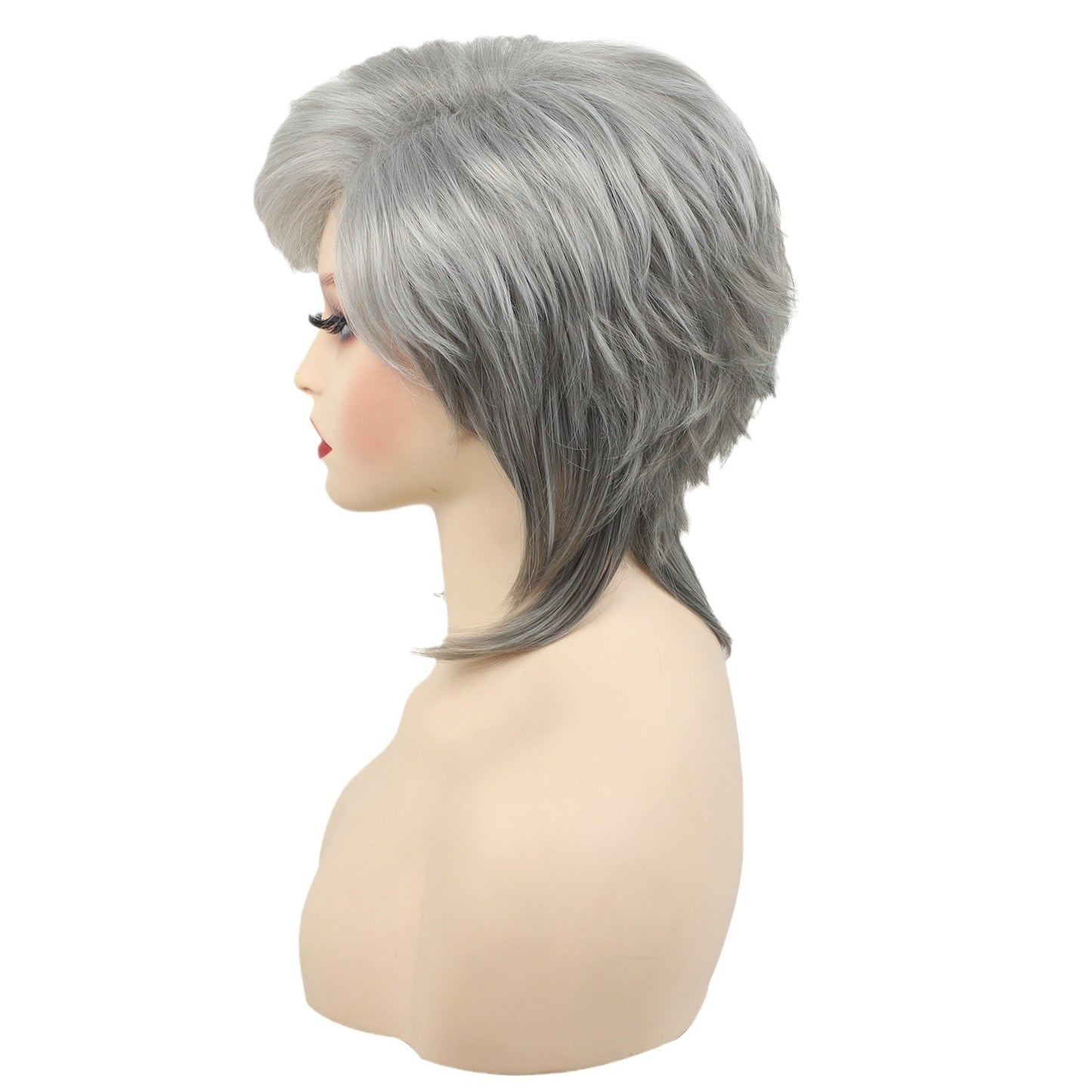 Fiber Granny Grey Sier Gray Sheath Wig Short Curly Hair