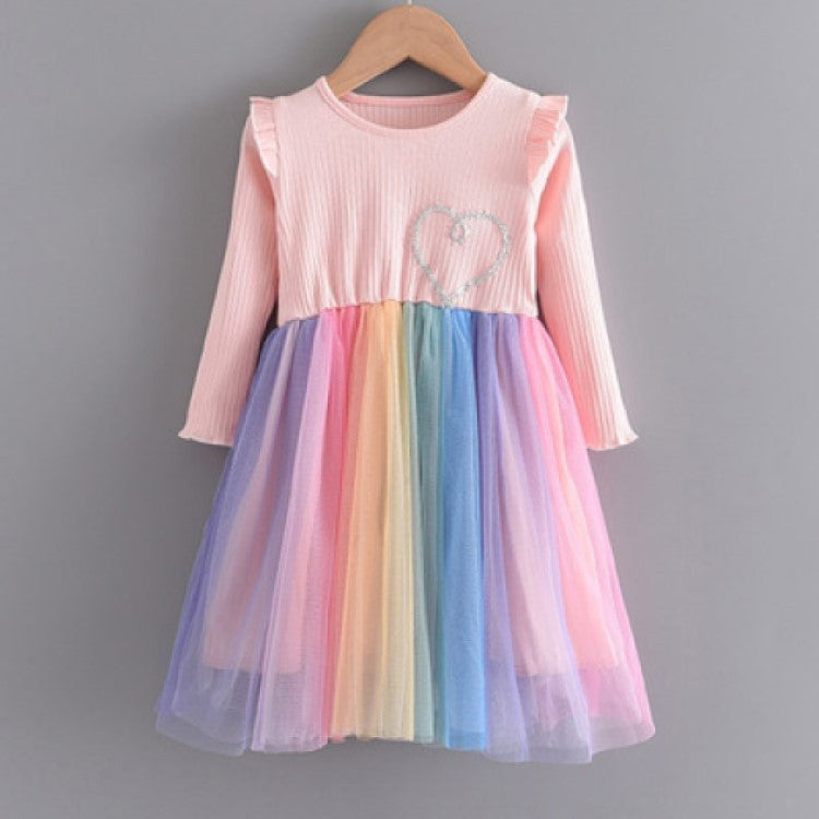 Sunken Stripe Mesh Korean Style Fashionable Fashion Children's Dress