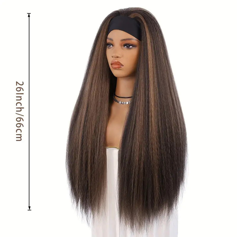 Black Ice Ribbon Fluffy Middle Part Synthetic Long Straight Wig