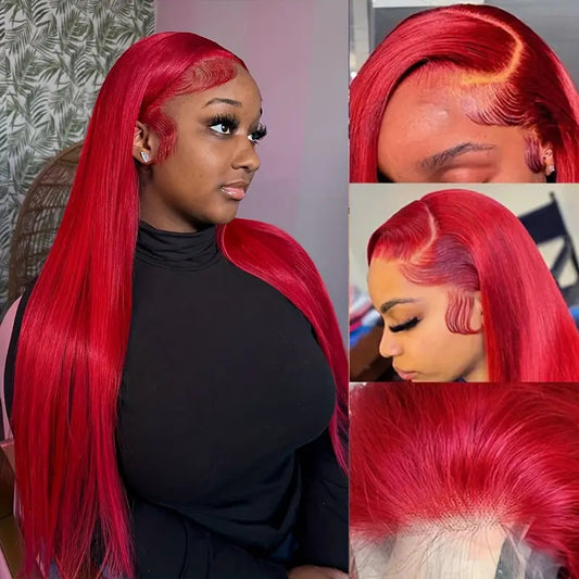 Slouchy Cool Wine Red Front Lace Long Straight Wig