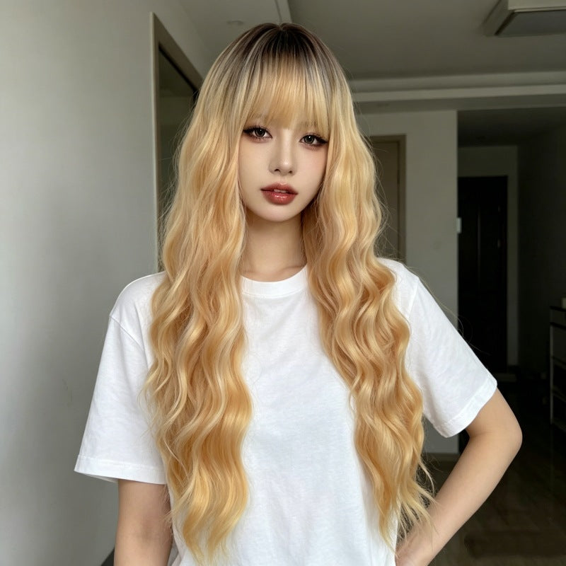 Women's Up Air Bangs Rose Net Matte Wig Long Curls