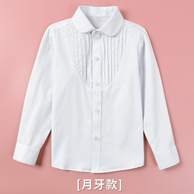 Children's Uniforms White Cotton Long Sleeve Middle Big Children's Shirt