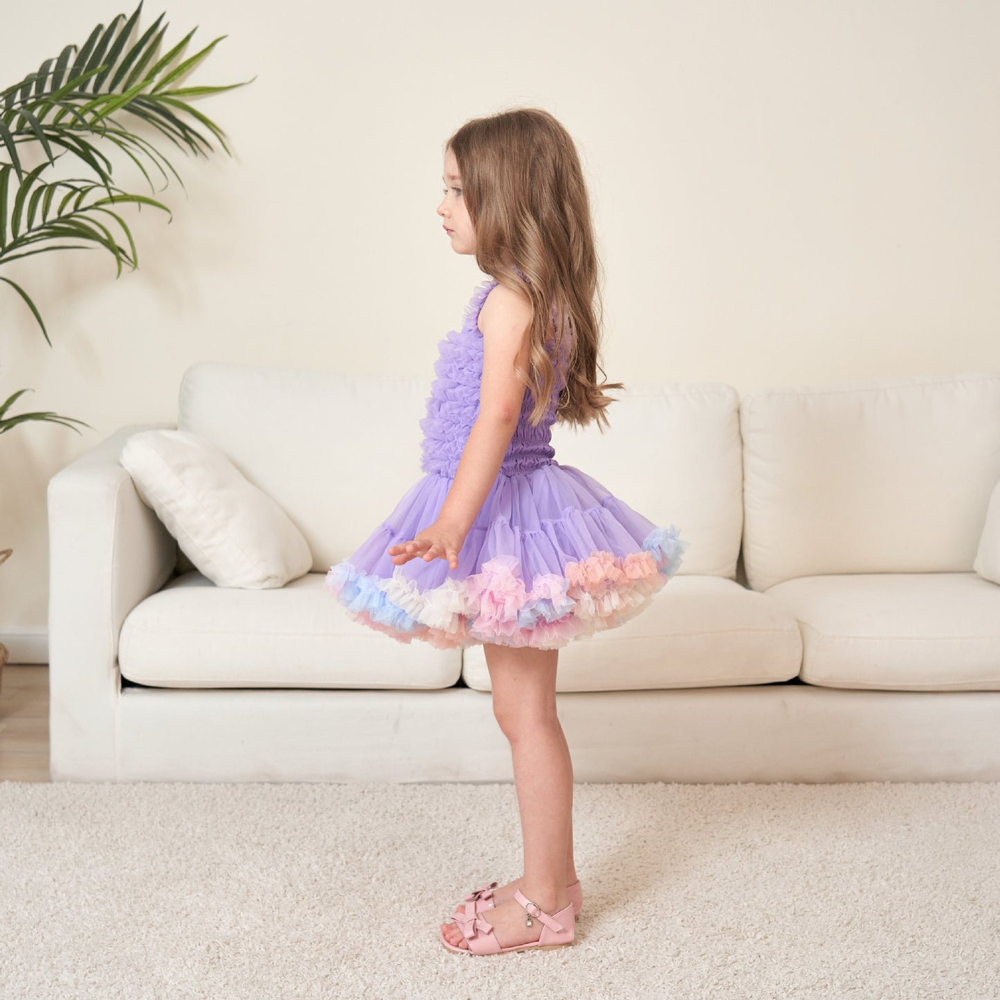 Children's Purple Princess Suspender Layered Mesh Bubble Skirt Performance Children's Dress