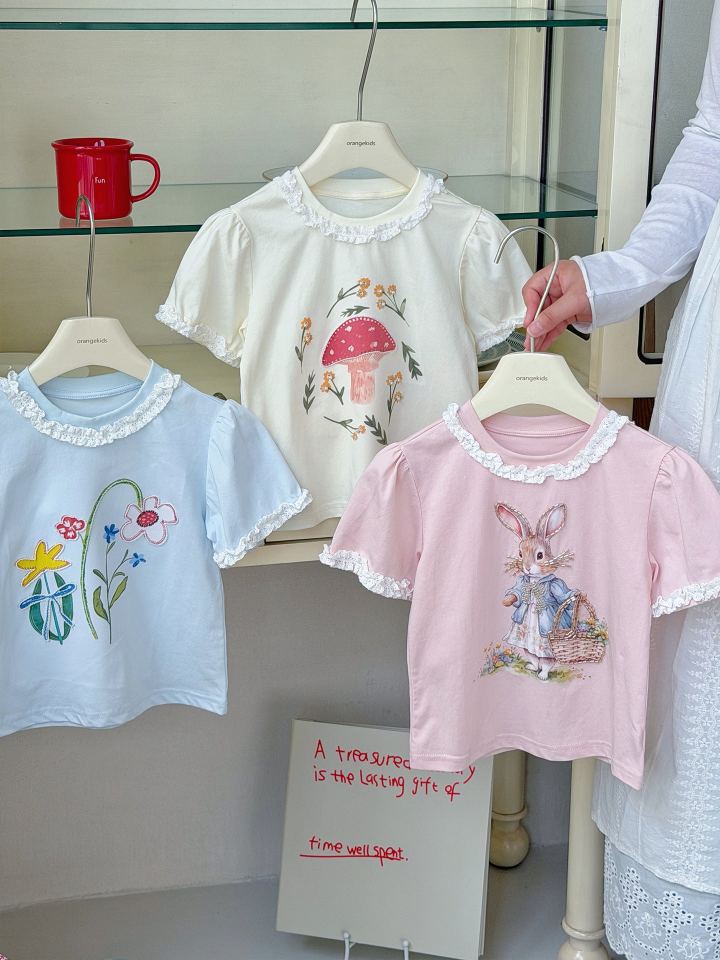 Summer Ice Cotton Knitted Lace Collar Cartoon Printed Puff Children's T-shirt