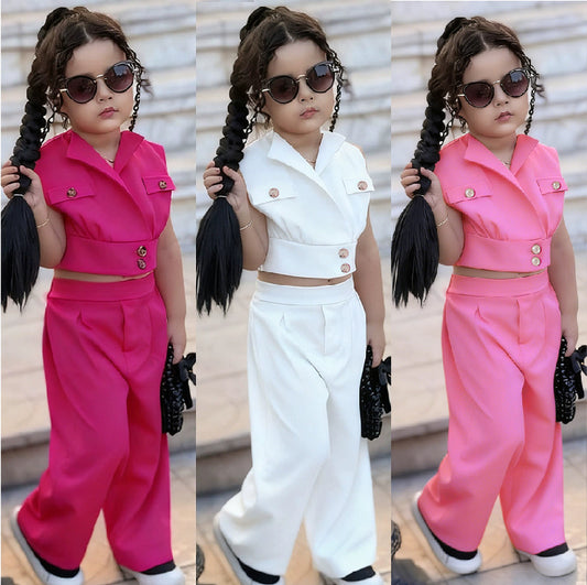 Solid Color Midriff Outfit Lapel Vest Children's Suit